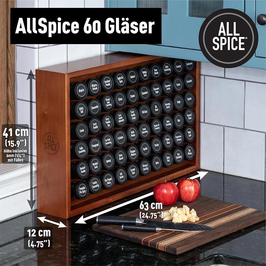 Gewürzregal aus Holz mit 60 Gläsern